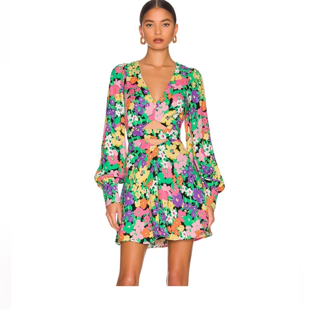 AFRM Floral Mini Dress in Pink and Green